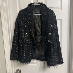 Lioness Black Blazer with Textured Tweed Fabric